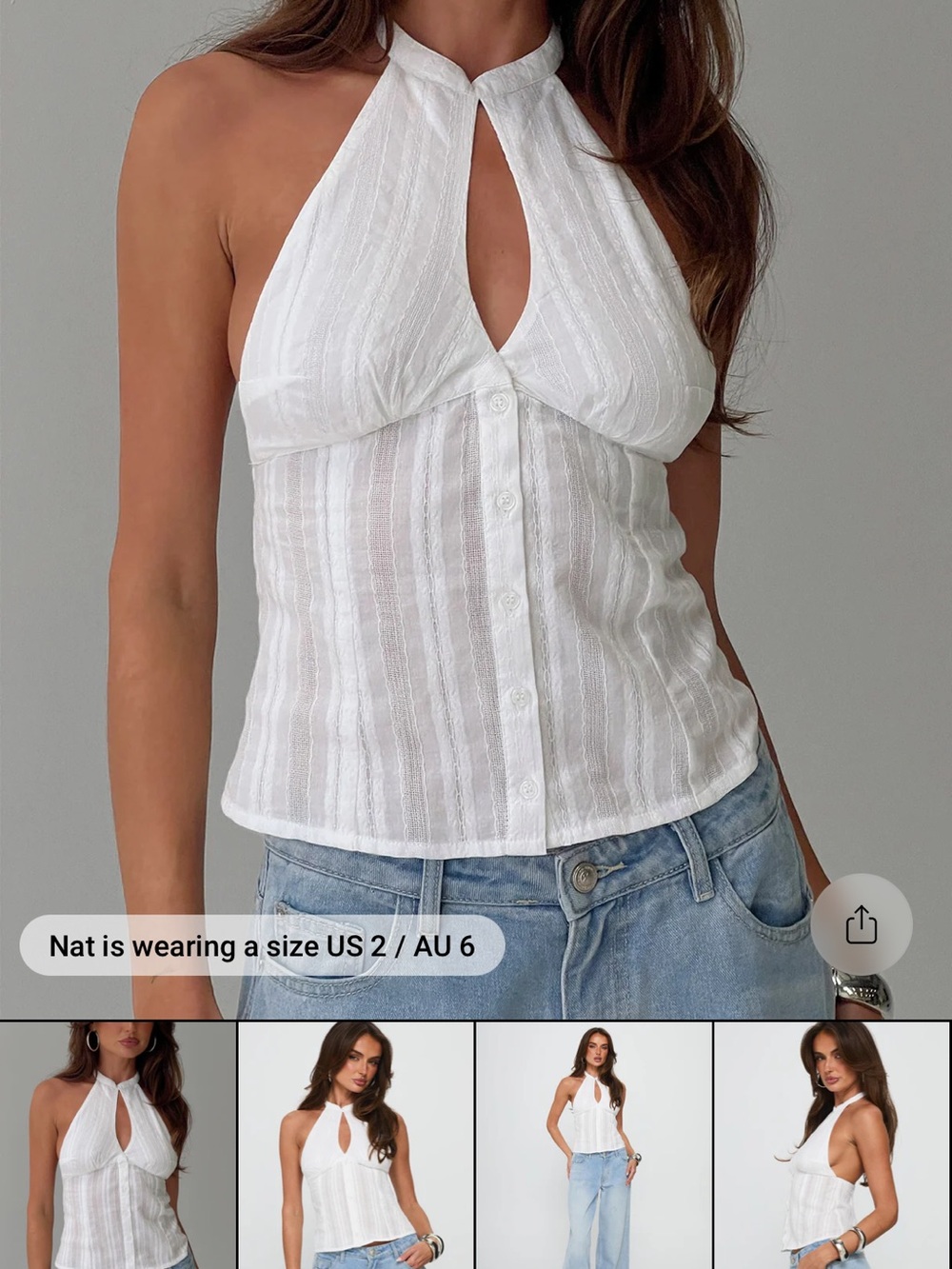 Princess Polly White Halter Button-Front Women's Top